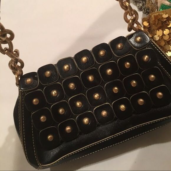 Maxx NY Black Leather Gold Stud Bag - Picture 1 of 4